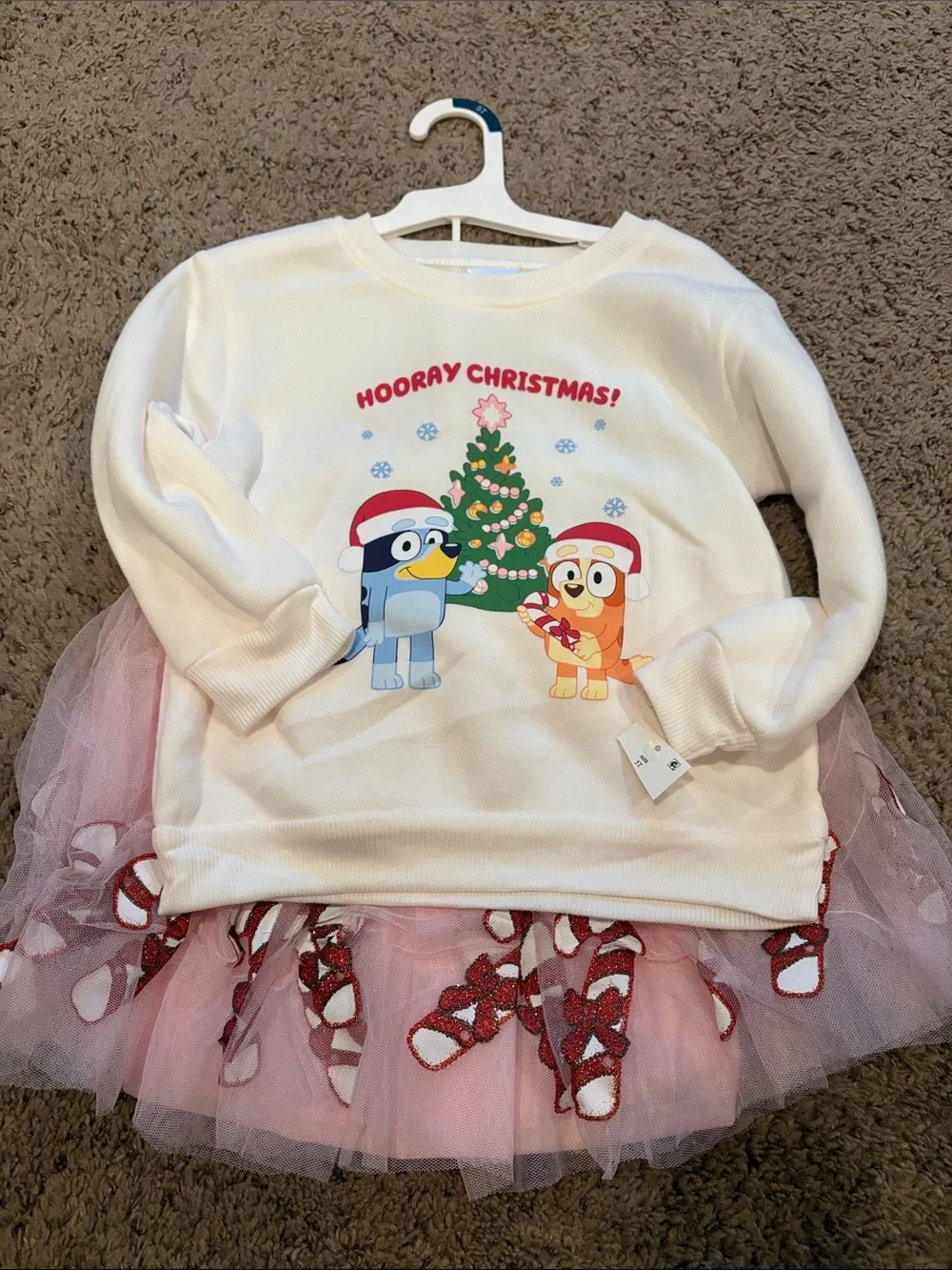 Bluey and bingo sweatshirt with candy cane skirt